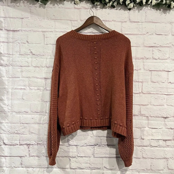 ANTHROPOLOGIE‎ Pilcro Textured Puff Sleeve Cardigan Sweater Size XL Button Front - Picture 3 of 11